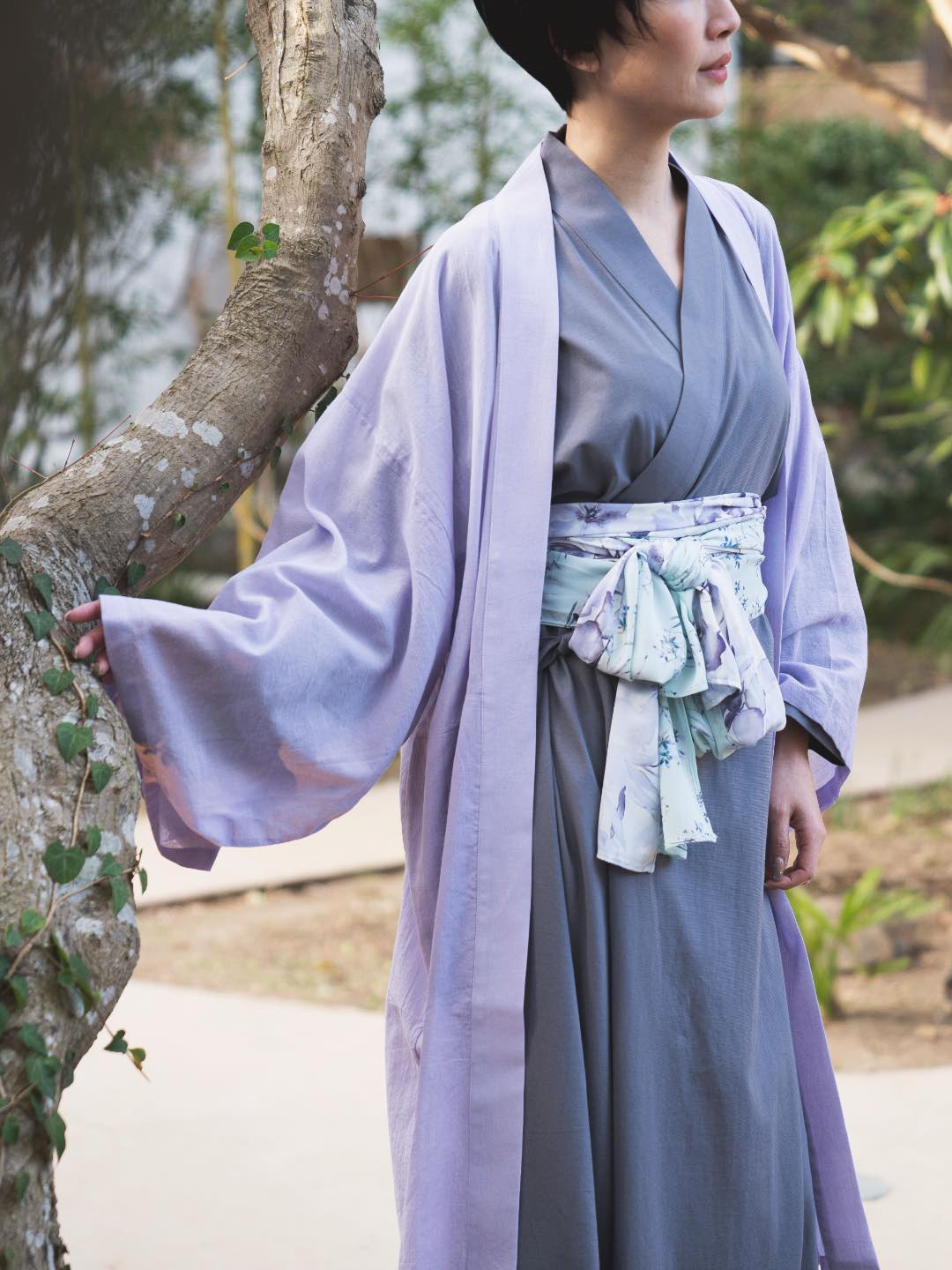 Haori Gown Long(Cotton)-Black-