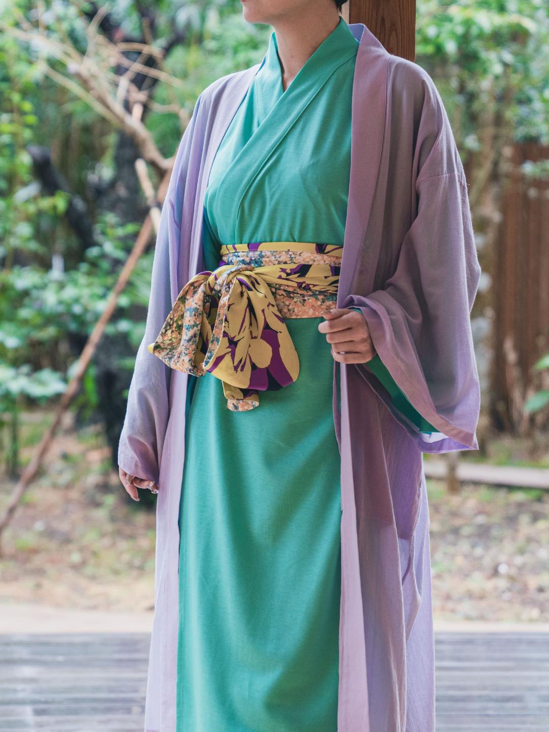 Haori Gown Long(Cotton)-Black-