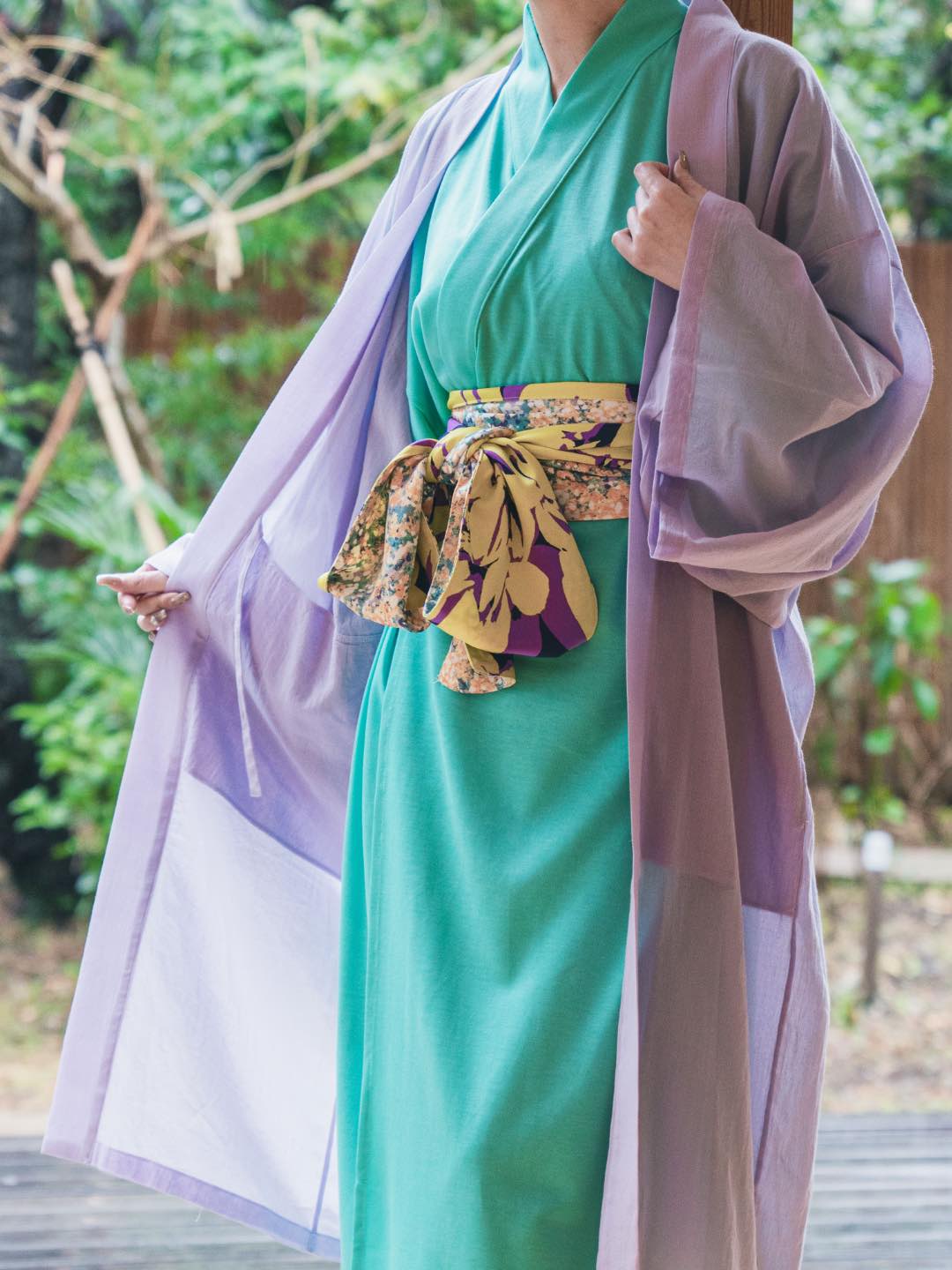 Haori Gown Long(Cotton)-Black-