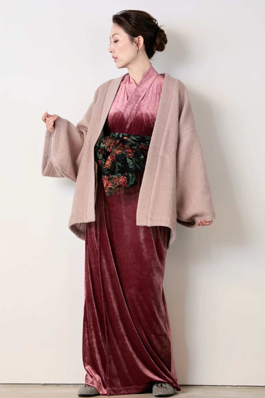 羽織ガウン(尾州ウール) - ブラウン - Haori Gown(Wool) - Brown - Nanafu|YUKATA Roomwear