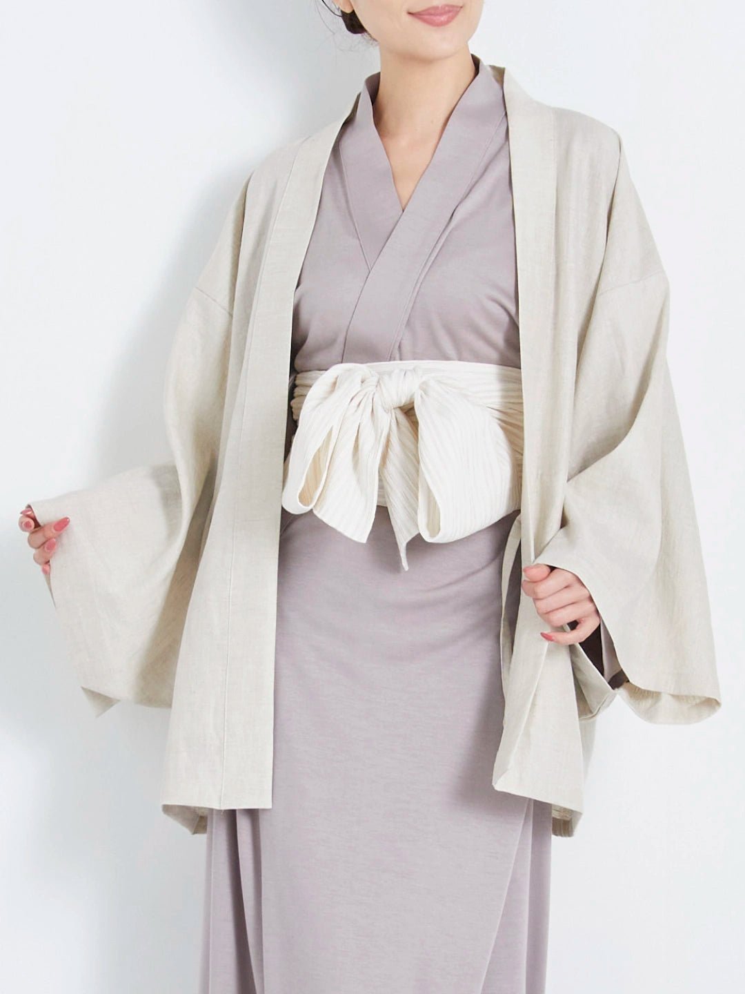 【3月下旬 発送予定】羽織ガウン(麻)- 白胡桃 (くるみ) - Haori Gown( White walnut ) - Nanafu|YUKATA Roomwear
