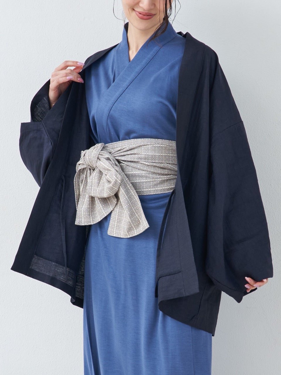 羽織ガウン(麻)-ネイビー- Haori Gown(Navy) - Nanafu|YUKATA Roomwear