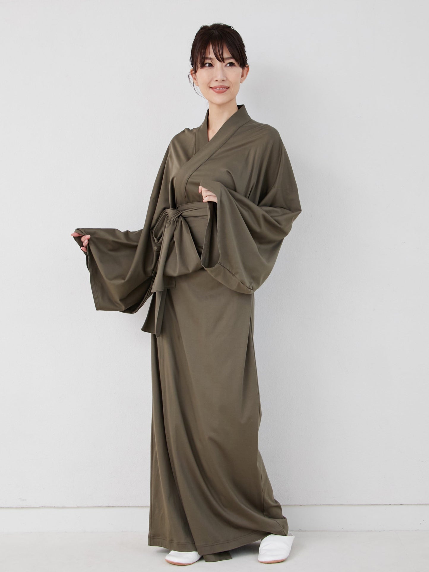 浴衣ルームウェア・ナチュラル -オリーブ- Yukata Roomwear-Olive- - Nanafu|YUKATA Roomwear