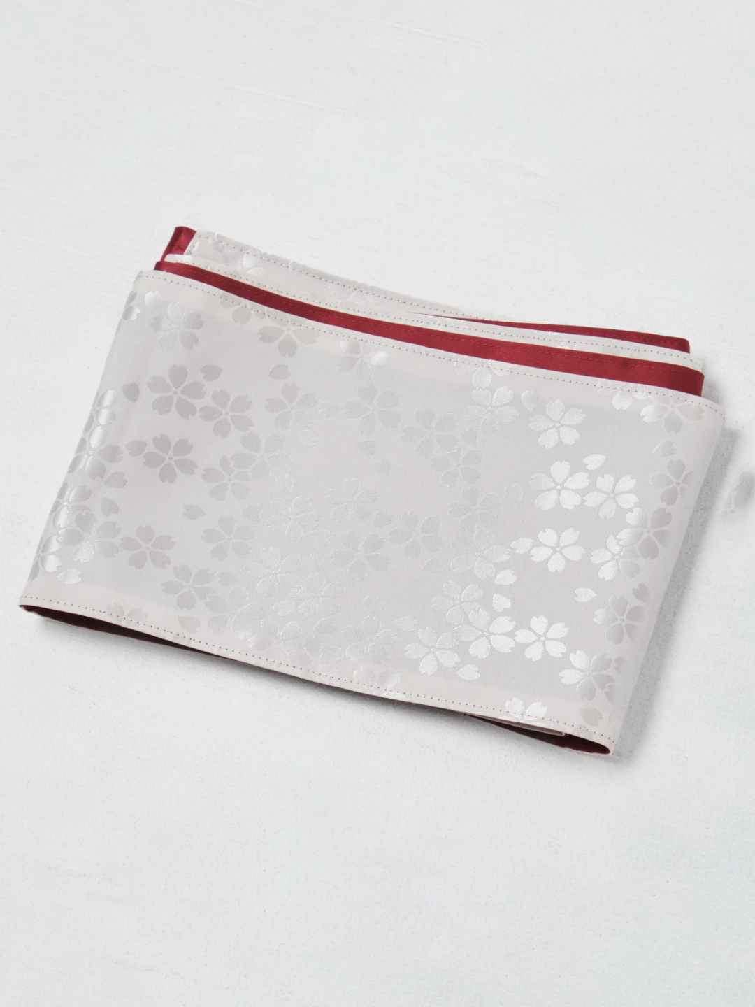 OBI Reversible（Red Satin × White Sakura Jacquard）
