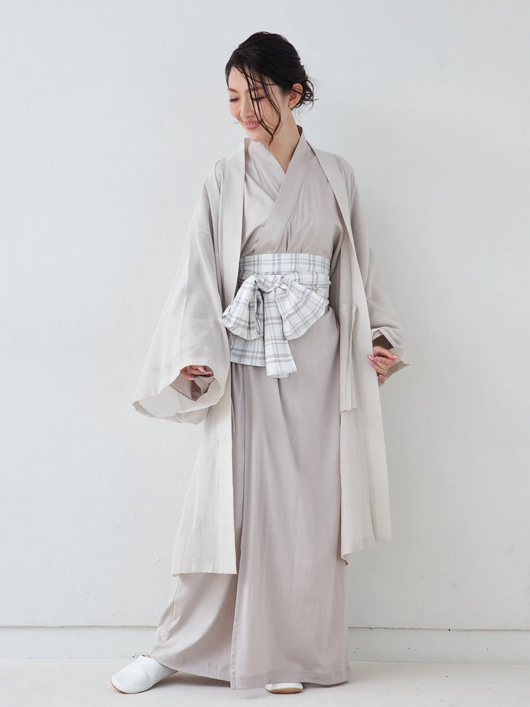 残：１【７枚限定：復刻】外帯（麻） - ホワイト - Obi Belt for Outing(Linen) - White - Nanafu｜YUKATA Roomwear