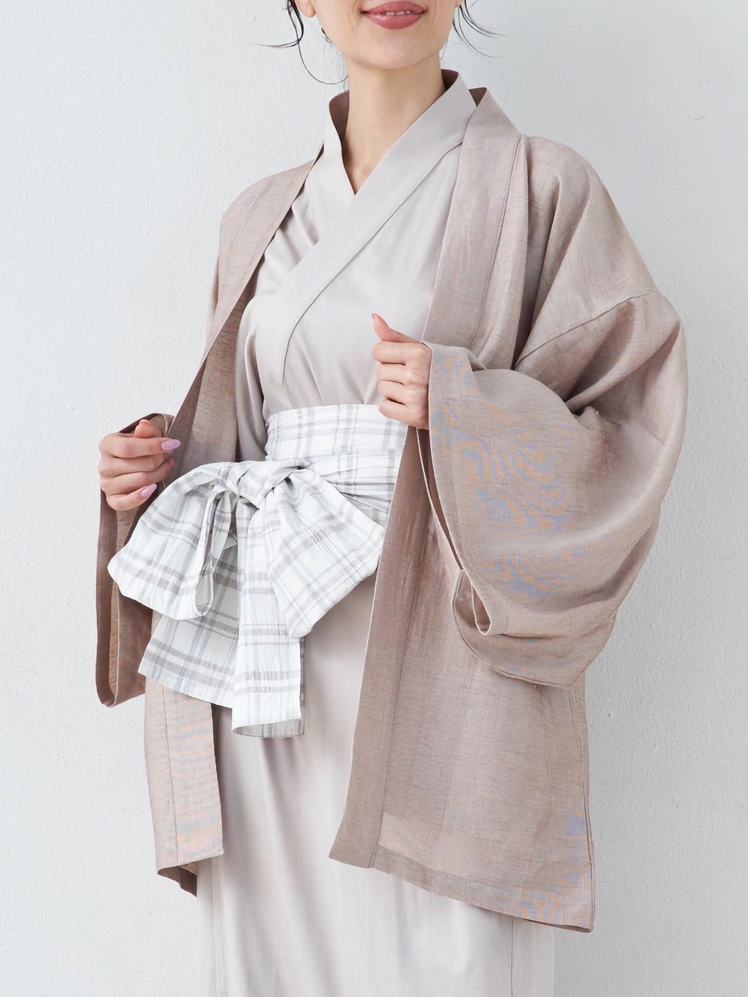 残：１【７枚限定：復刻】外帯（麻） - ホワイト - Obi Belt for Outing(Linen) - White - Nanafu｜YUKATA Roomwear