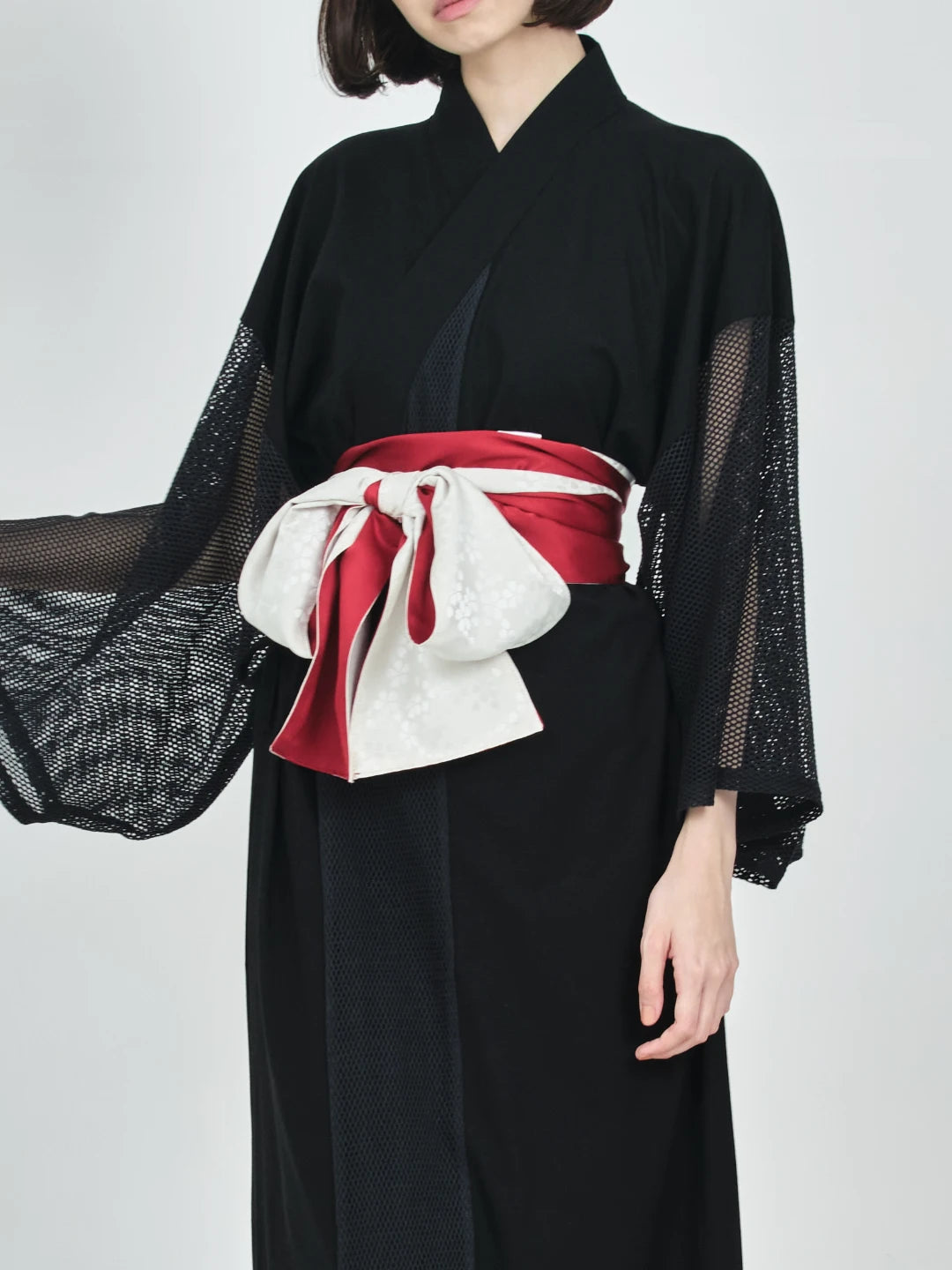 OBI Reversible（Red Satin × White Sakura Jacquard）