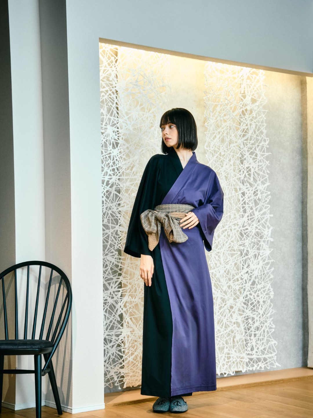 【11月中旬以降発送】YUKATA  Bicolor (Black × 紫) Women