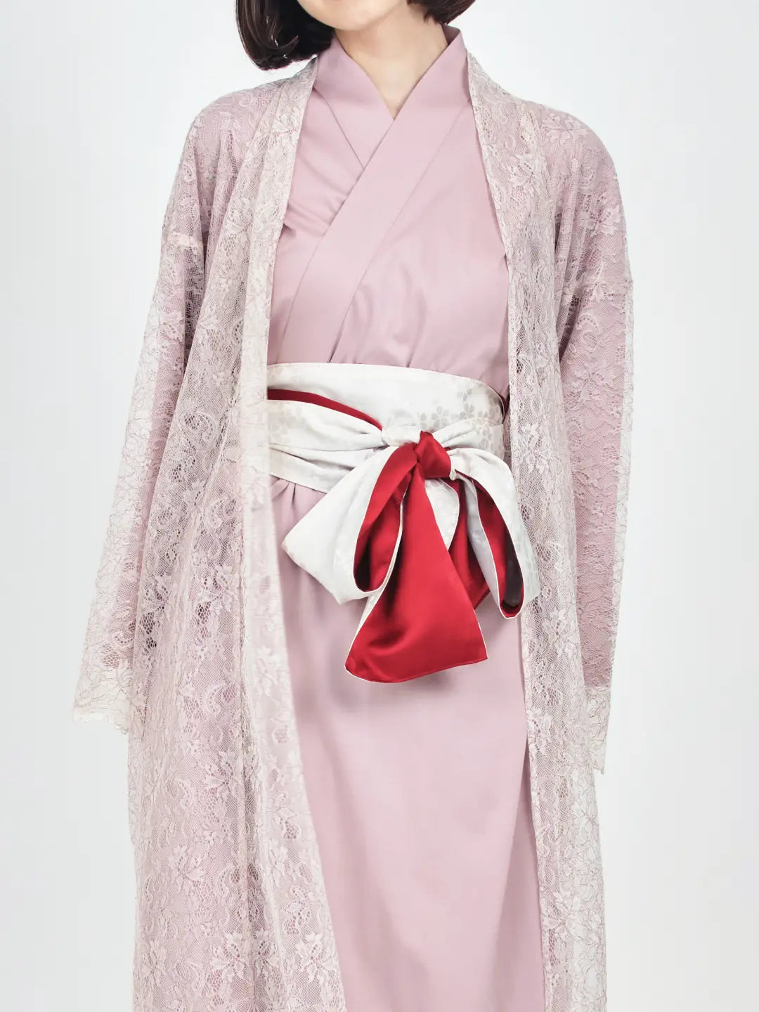 OBI Reversible（Red Satin × White Sakura Jacquard）