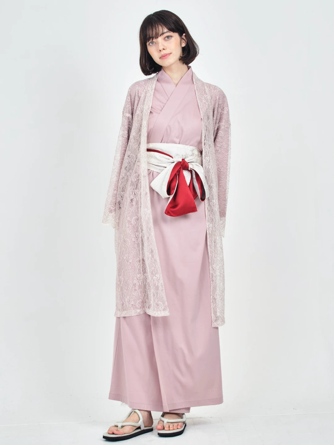 OBI Reversible（Red Satin × White Sakura Jacquard）