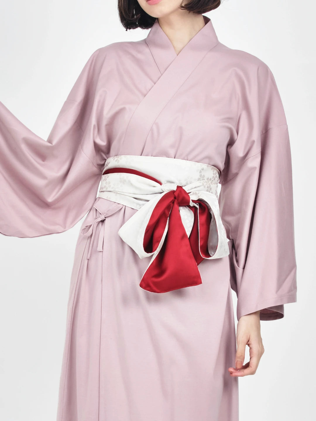 OBI Reversible（Red Satin × White Sakura Jacquard）