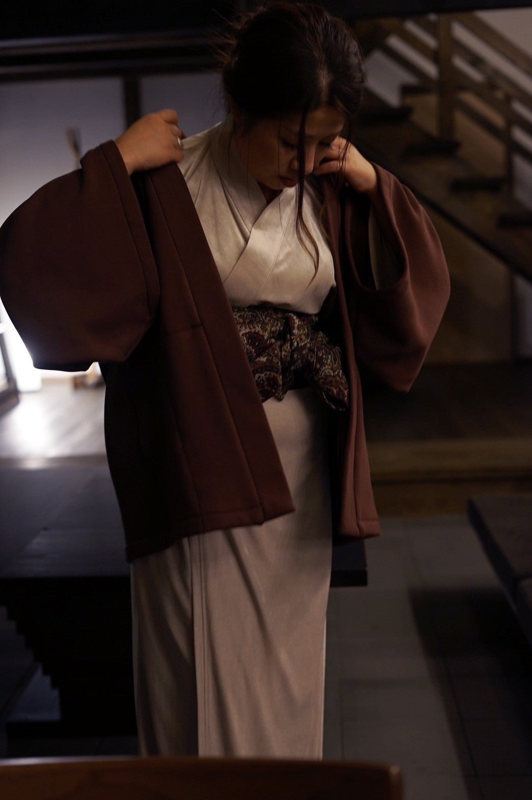 羽織ガウン(ヒート) - 小豆・ブラウン - Haori Gown Heat - Brown - Nanafu｜YUKATA Roomwear