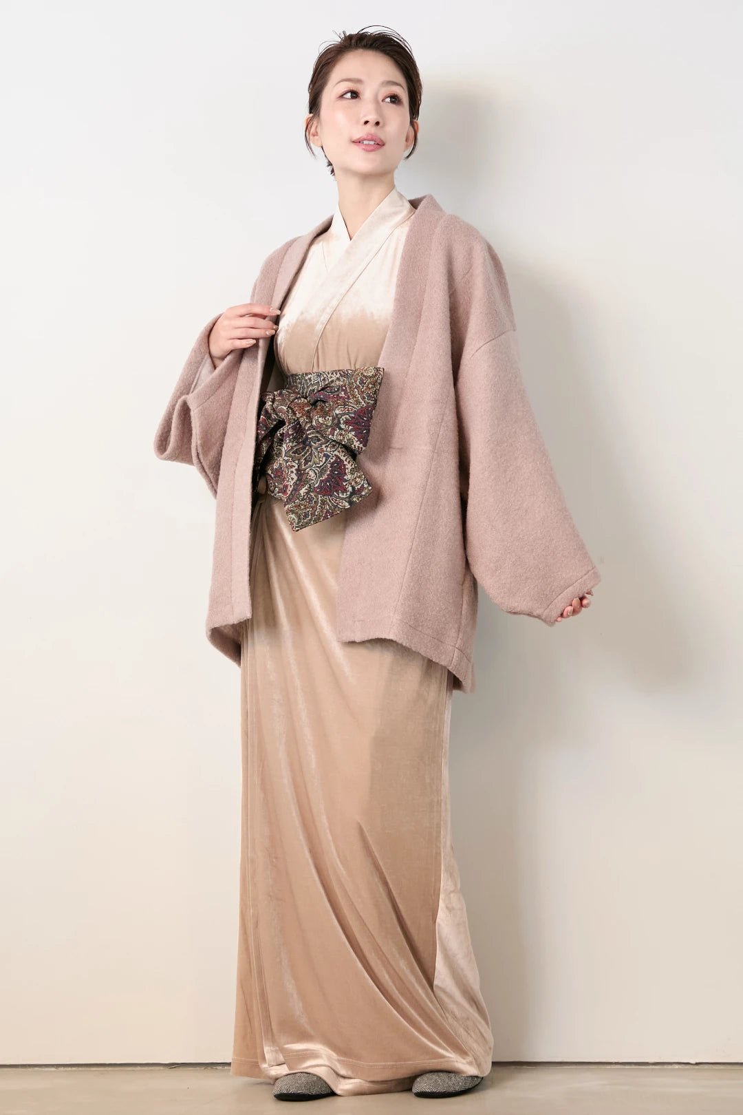 羽織ガウン(尾州ウール) - ブラウン - Haori Gown(Wool) - Brown - Nanafu｜YUKATA Roomwear