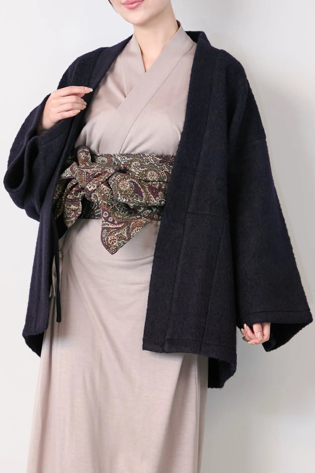 羽織ガウン（尾州ウール） - ネイビ - Haori Gown(Wool) - Navy - Nanafu｜YUKATA Roomwear