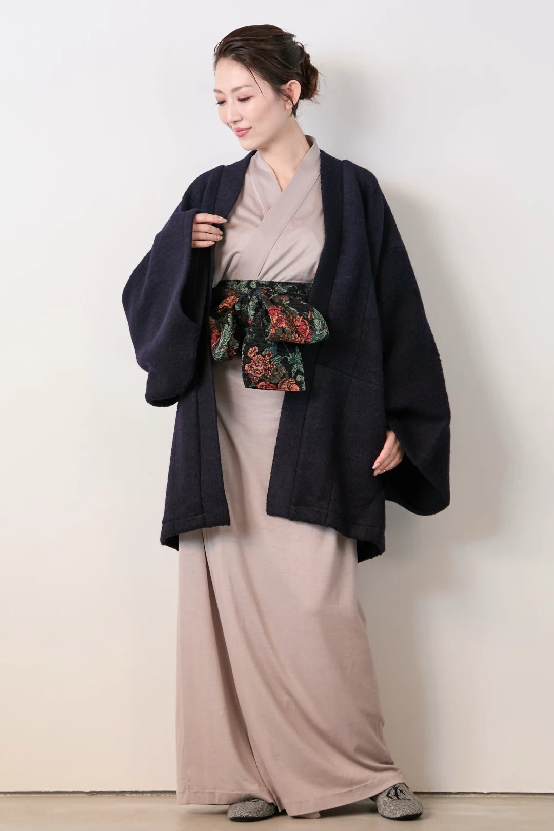 羽織ガウン（尾州ウール） - ネイビ - Haori Gown(Wool) - Navy - Nanafu｜YUKATA Roomwear