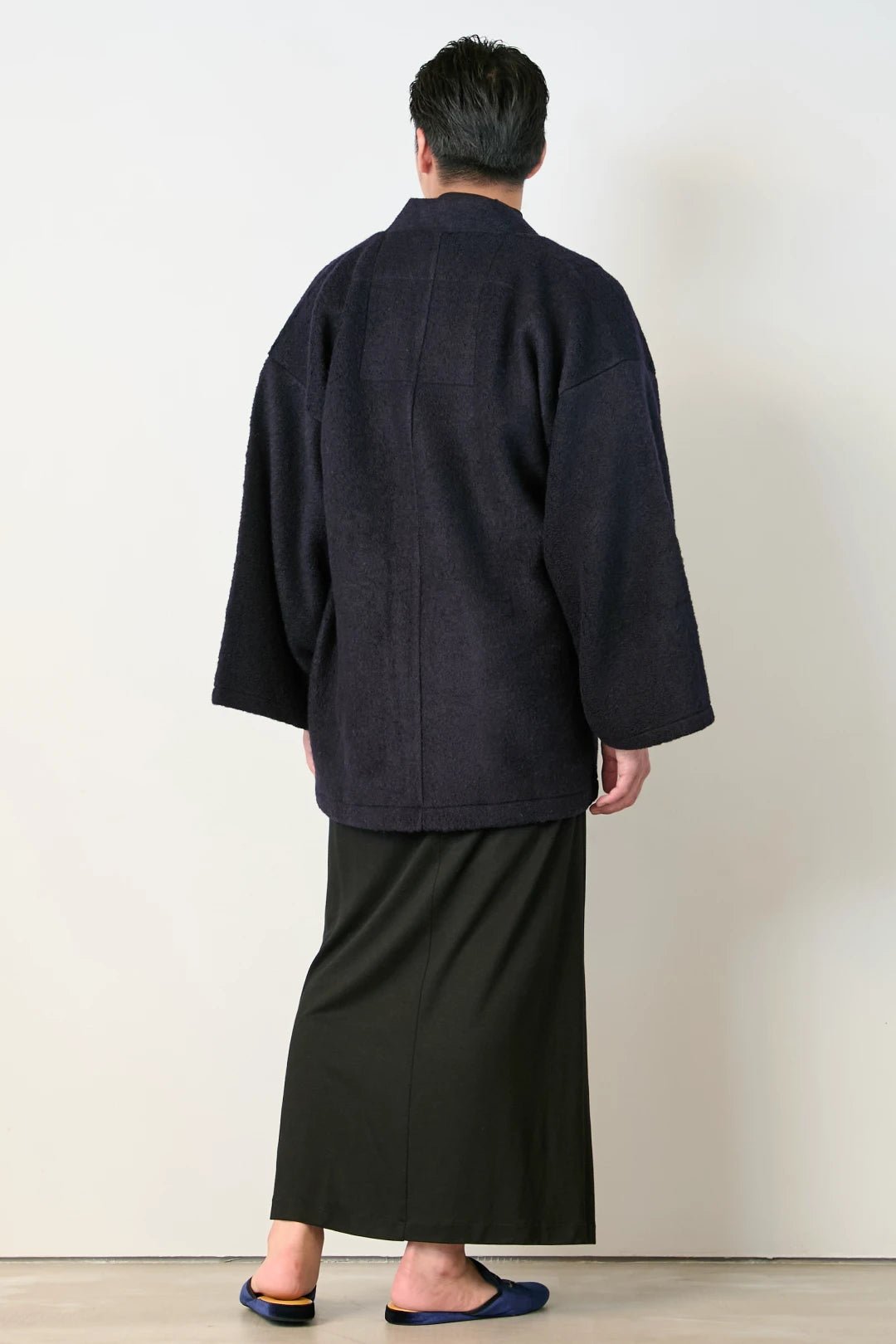 羽織ガウン（尾州ウール） - ネイビ - Haori Gown(Wool) - Navy - Nanafu｜YUKATA Roomwear