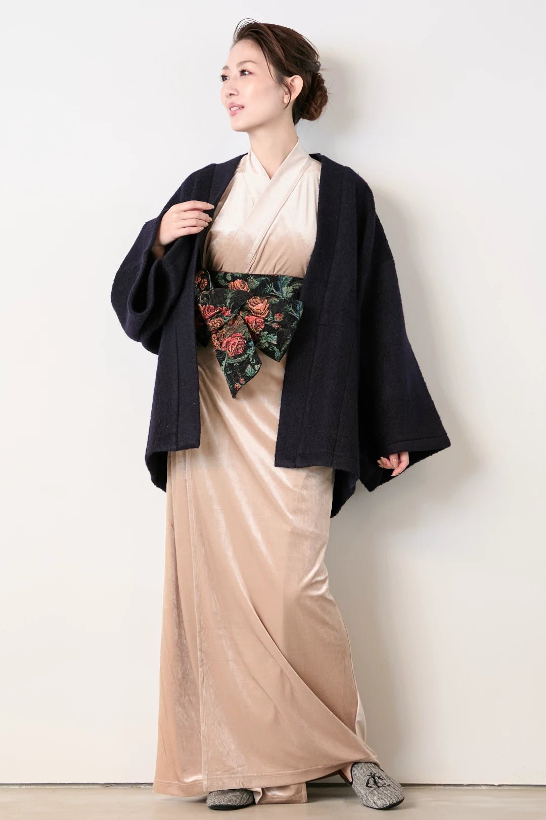 羽織ガウン（尾州ウール） - ネイビ - Haori Gown(Wool) - Navy - Nanafu｜YUKATA Roomwear