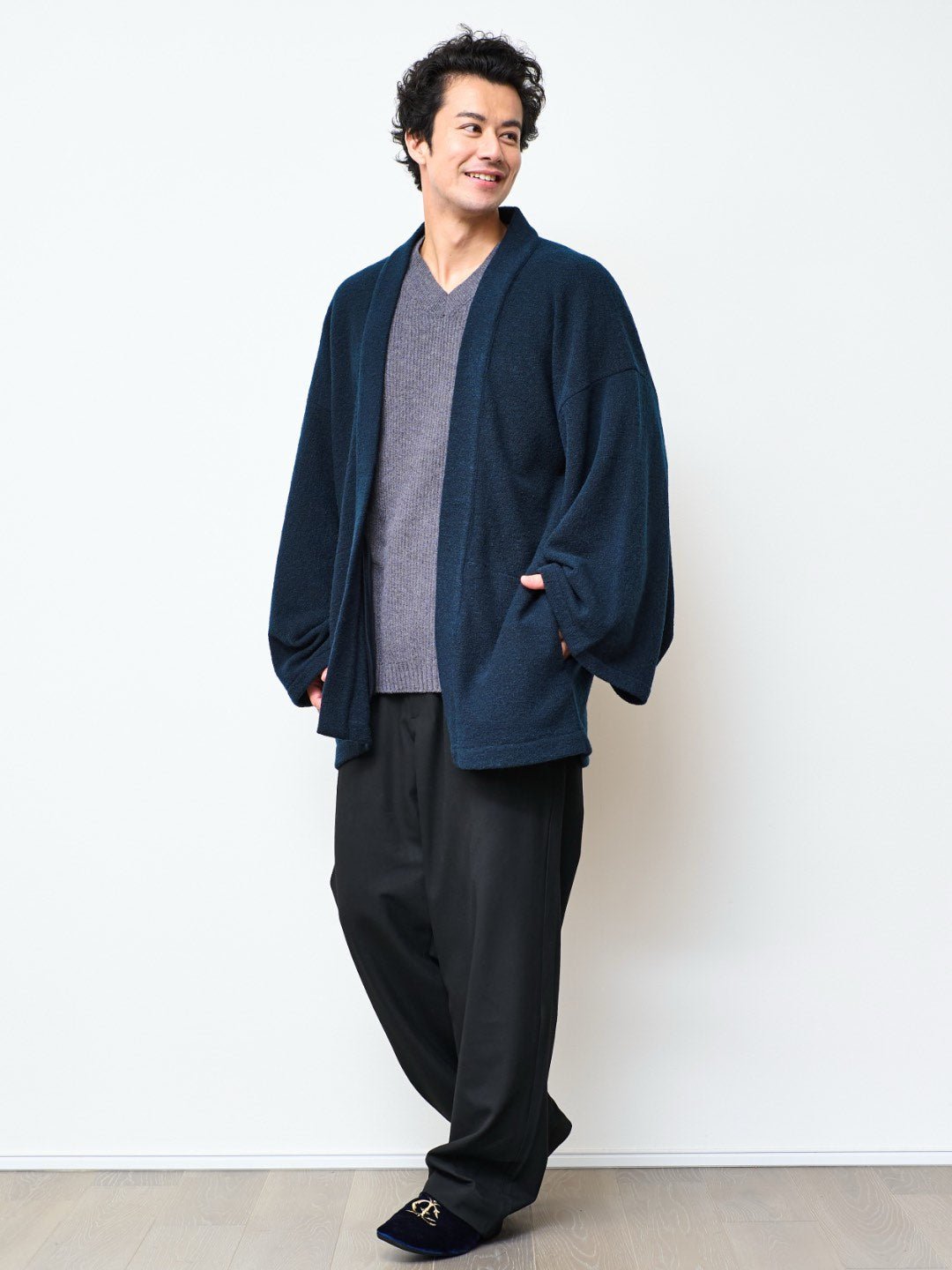 HAORI カーディガン Wool (Deep Blue) - Nanafu｜YUKATA