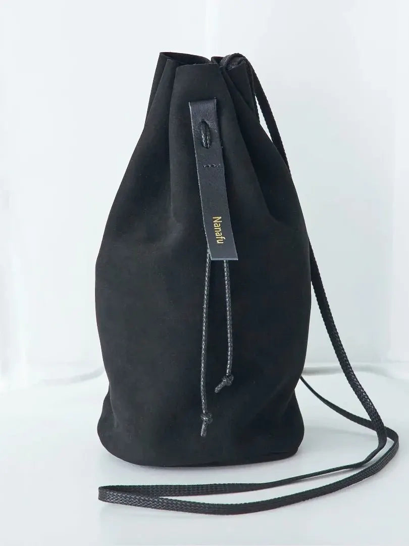 【受注生産】レザー巾着バッグ−ブラック−  Leather Purse Bag -Black-