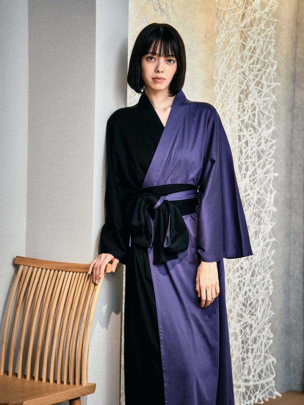 新品未使用　高級浴衣　綿麻　黒　紫　金魚 大人浴衣　27,500円 YUKATA Bicolor (Black × 紫) Women – Nanafu｜YUKATA