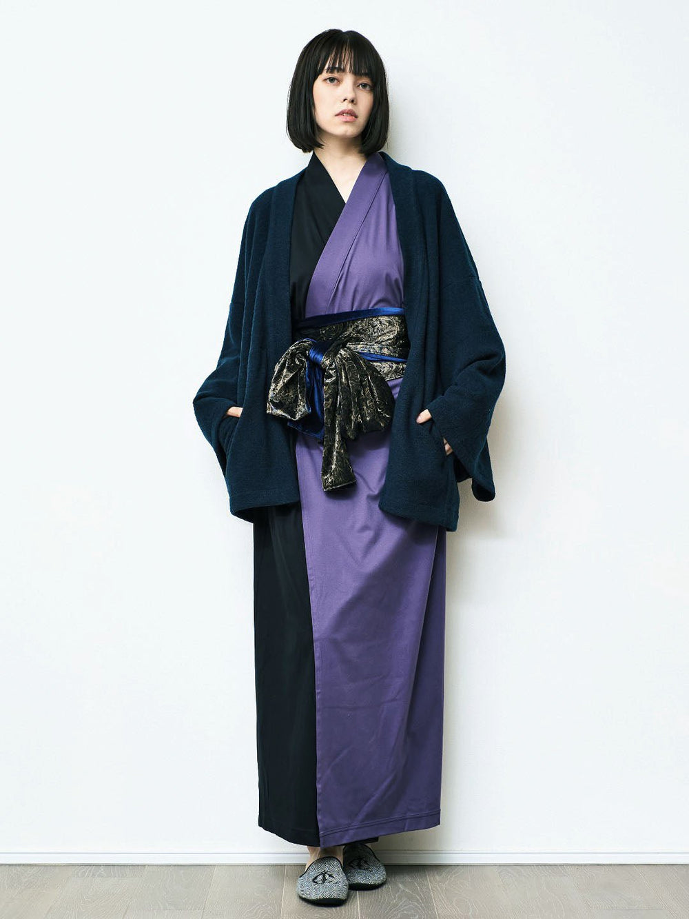 新品未使用　高級浴衣　綿麻　黒　紫　金魚 大人浴衣　27,500円 YUKATA Bicolor (Black × 紫) Women – Nanafu｜YUKATA