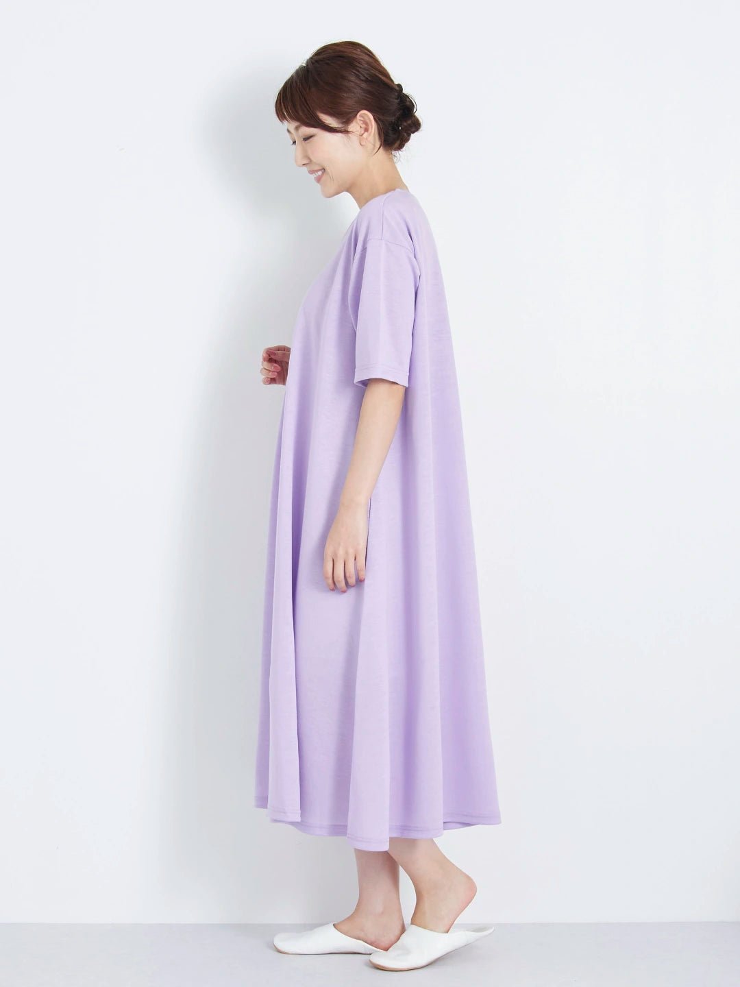 【３月下旬〜４月上旬発送予定】５部袖ワンピース-藤色- - Nanafu｜YUKATA Roomwear