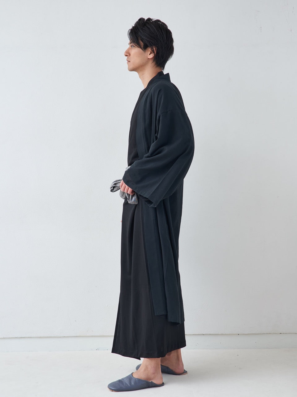 羽織ガウン・ロング(綿)-ブラック- Haori Gown Long(Cotton)-Black ...