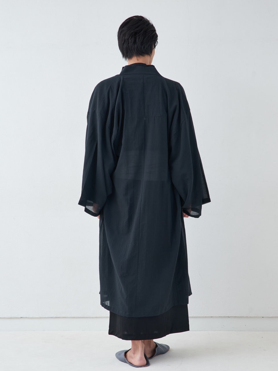 羽織ガウン・ロング(綿)-ブラック- Haori Gown Long(Cotton)-Black