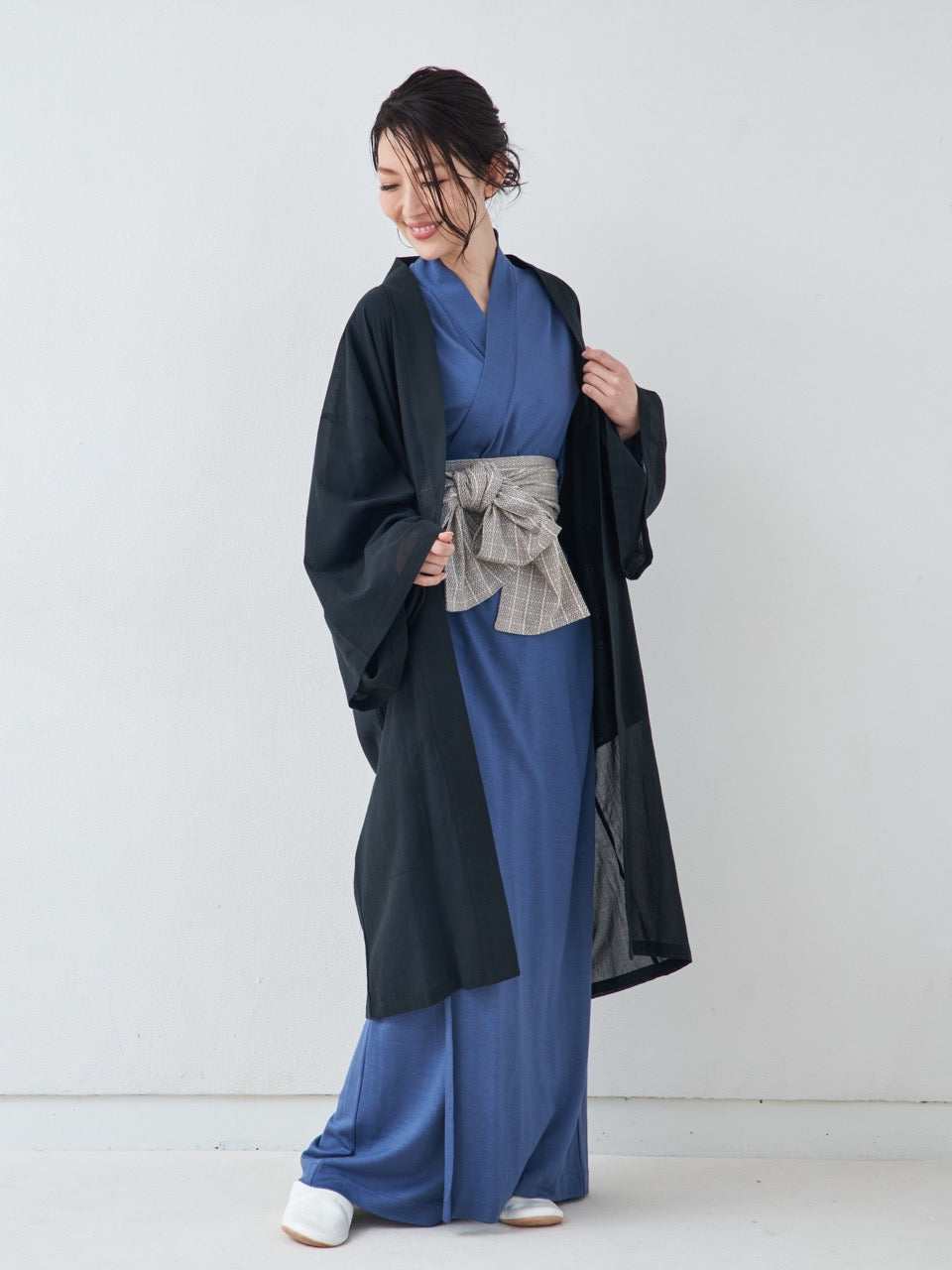羽織ガウン・ロング(綿)-ブラック- Haori Gown Long(Cotton)-Black 