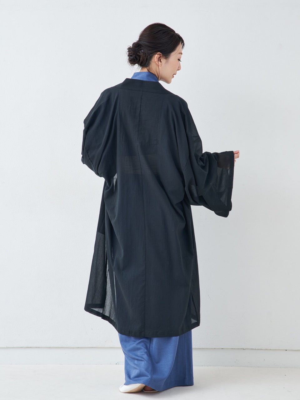 羽織ガウン・ロング(綿)-ブラック- Haori Gown Long(Cotton)-Black