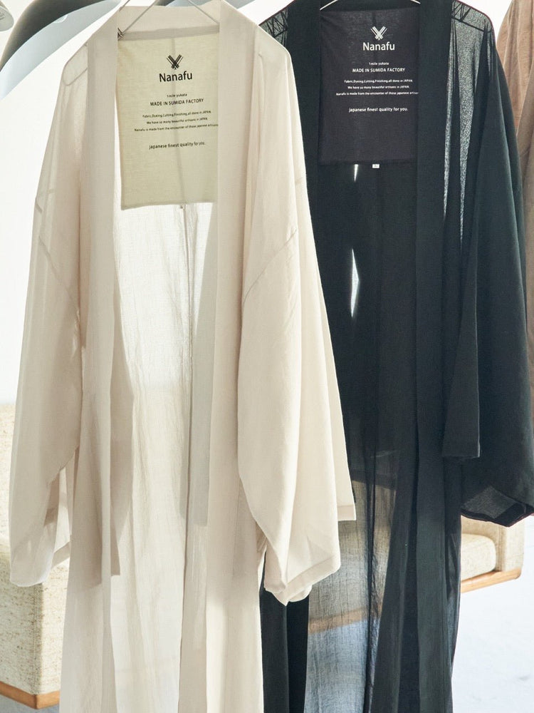 
                  
                    羽織ガウン・ロング(綿)-ホワイト- Haori Gown Long(Cotton)-White- - Nanafu｜YUKATA Roomwear
                  
                