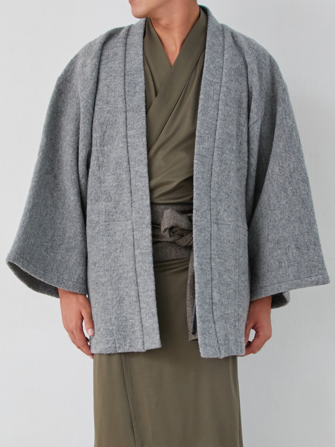 羽織ガウン・プレミアム（ウール）-グレー- Haori Gown Premium(Wool)-Grey- - Nanafu｜YUKATA Roomwear
