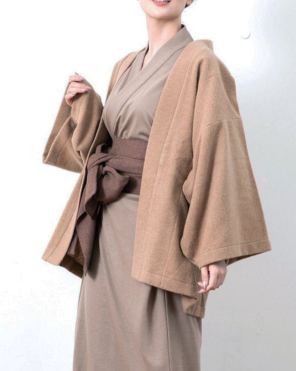 羽織ガウン(ウール)-ブラウン- Haori Gown(Wool)-Brown- – Nanafu