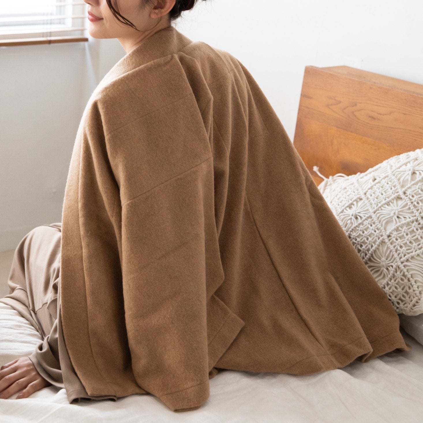 羽織ガウン(ウール)-ブラウン- Haori Gown(Wool)-Brown- - Nanafu｜YUKATA Roomwear
