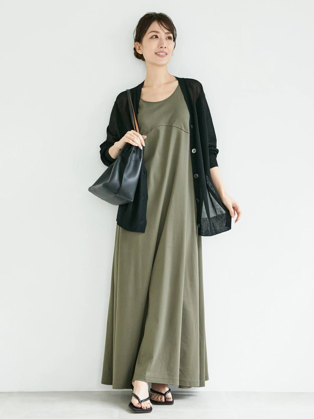 Aライン マキシワンピース-オリーブ- Inner Dress-Olive- – Nanafu