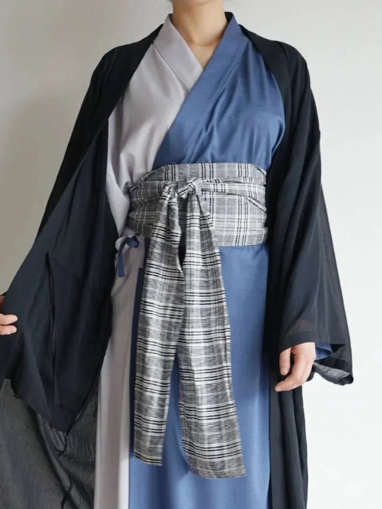 
                  
                    外帯（麻）-黒格子- Obi Belt for Outing(Linen) -Black Lattice- - Nanafu｜YUKATA Roomwear
                  
                