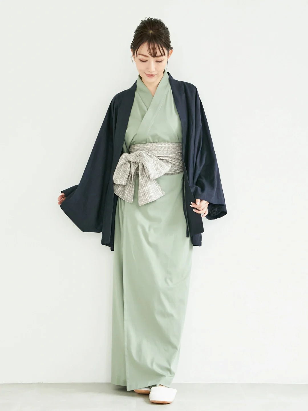 浴衣ルームウェア・ナチュラル -若竹色- Yukata Roomwear -Mint Green- - Nanafu｜YUKATA Roomwear
